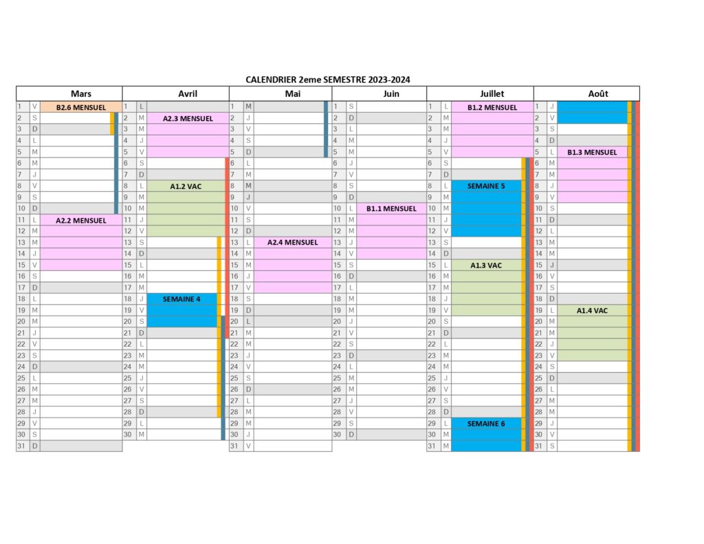 Calendrier et Inscription ASA